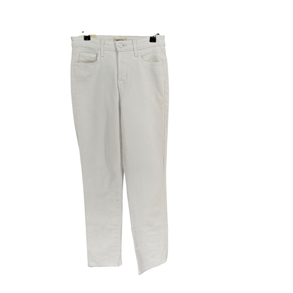L'Agence Jeans Women's Size 25 Blanc Straight Leg Slim Draya Shark Bit Hem